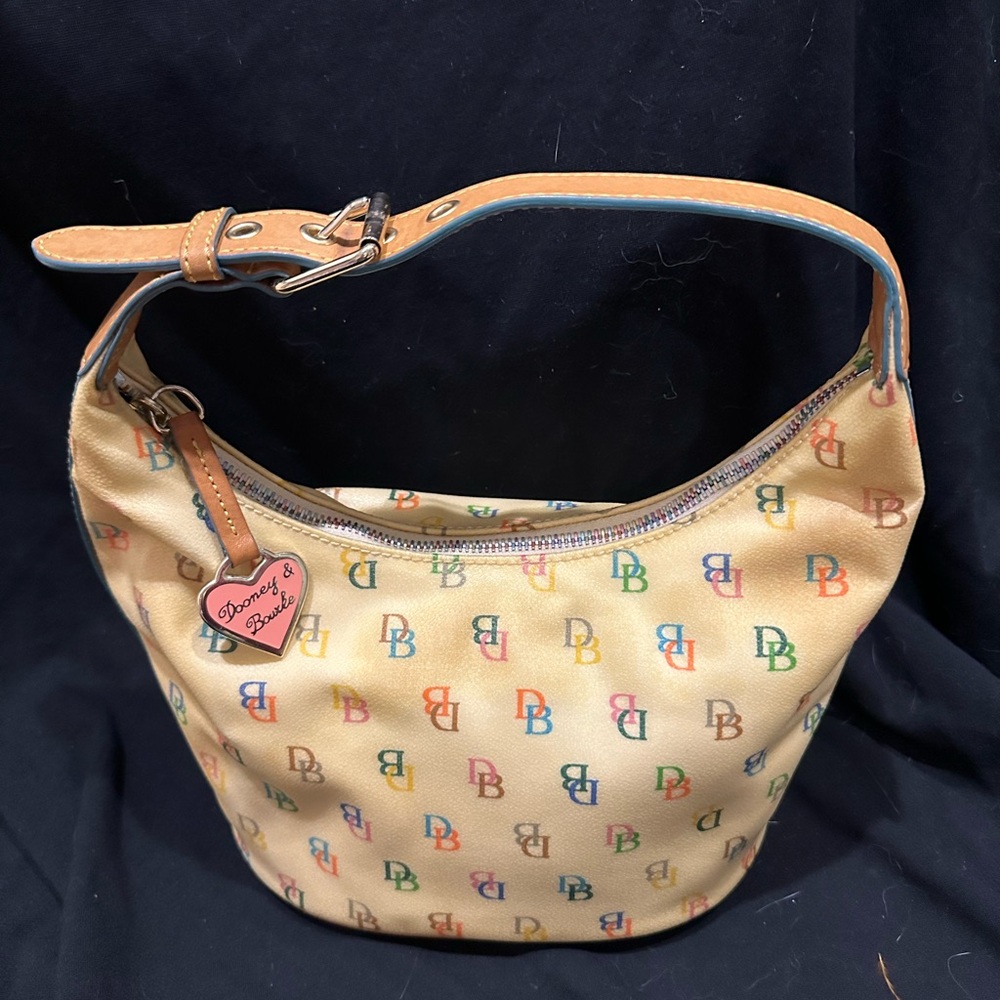 Dooney & Bourke Beige Multicolor DB Logo Hobo with Tan Trim